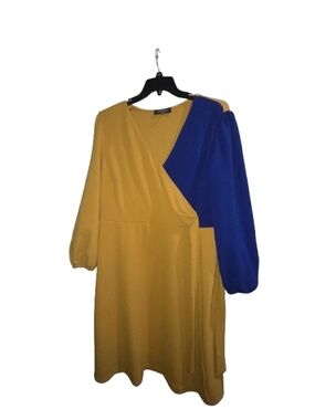 Style & Co. Two-Tone Mustard and Cobalt Blue Wrap Midi Dress